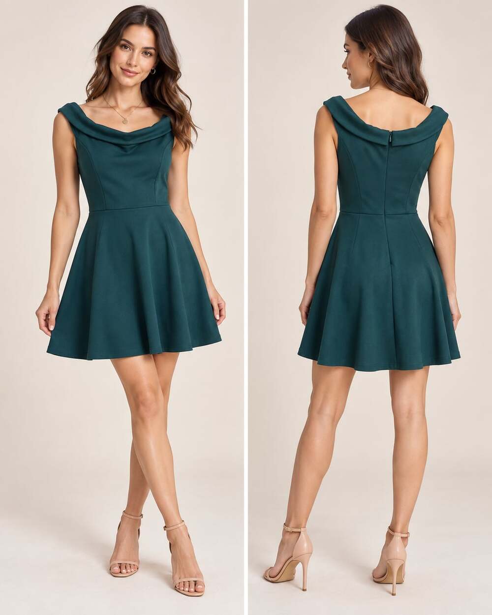 Lulus Season of Fun Skater Dress Size S Dark Emerald Green Off-The-Shoulder